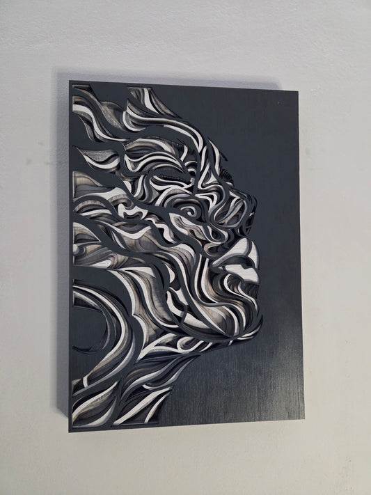 Artistiek 3d meerlaagse vrouwen gezicht met abstracte patronen