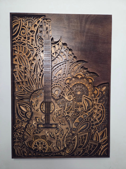 3D Gitaar Mandala "Strings & Blossoms"