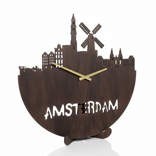 Houten Skyline Klok Amsterdam - Tijdloos Design met Karakter