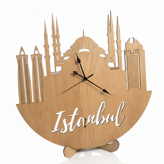 Istanbul aan de Muur: Houten Skyline Klok - Waar Oost en West Elkaar Ontmoeten